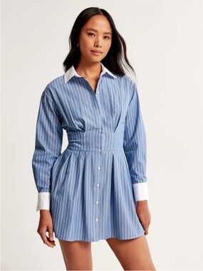 Abercrombie & Fitch Blue and White Striped Mini Shirt Dress